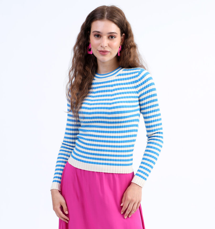 Pieces Crista Pull rayé en Bleu pour femmes (332845)