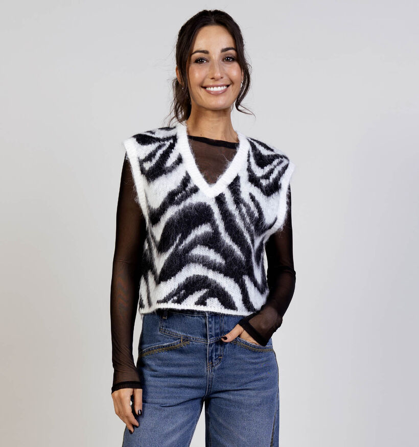 Pieces Mynthe Zebra Pull sans manches en Noir pour femmes (365629)