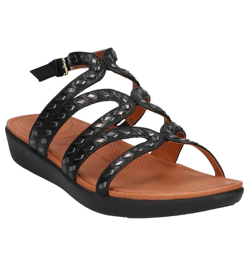 FitFlop Strate Gladiator Sandals Whipstitch Leather Zwart in leer (212834)