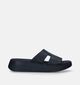 FitFlop F-Mode Raw-Edge Flatform H-Bar Slides Zwarte Slippers voor dames (336986)