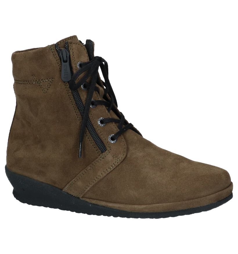 Kaki Bottines met Sleehak Wolky Bakersfield in daim (231813)