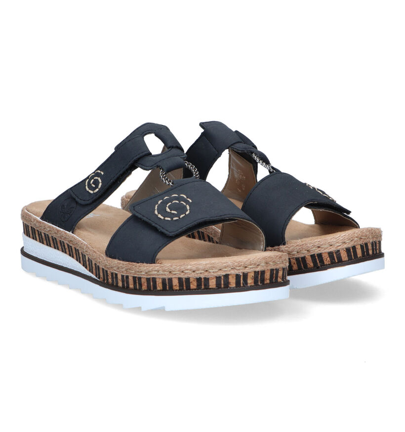 Rieker Blauwe Slippers met sleehak voor dames (339068)
