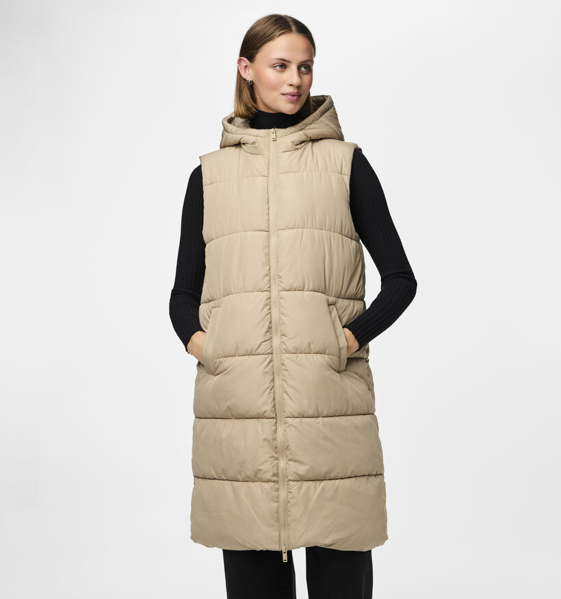 Pieces Bee Doudoune longue sans manches en Beige pour femmes (342970)