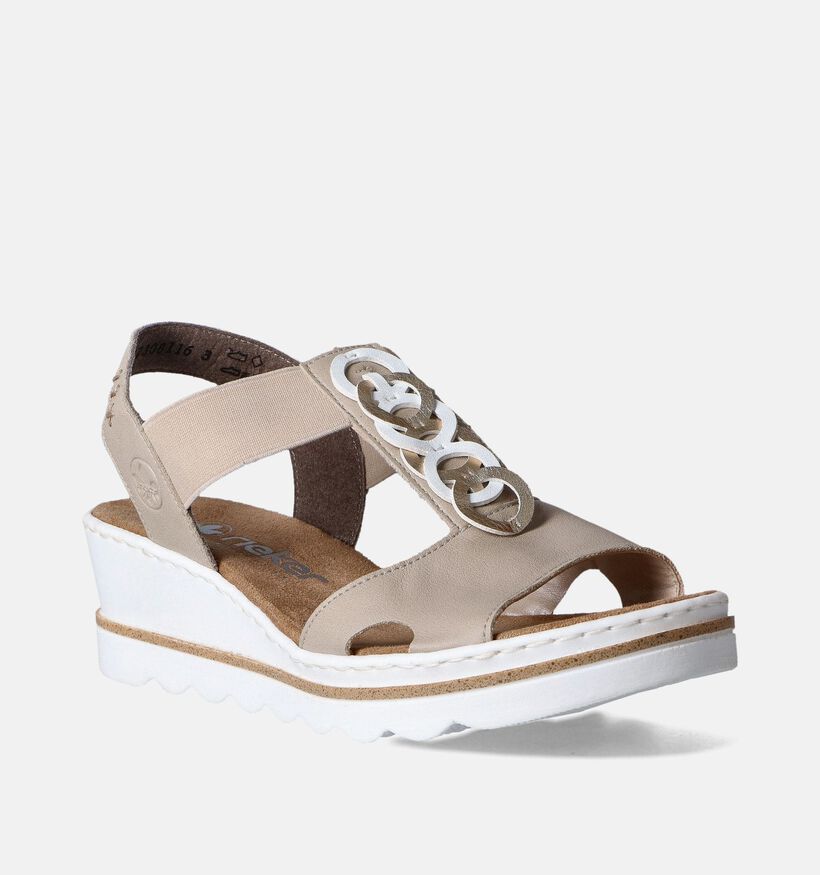 Rieker Sandales talon compensé en Beige pour femmes (354994)