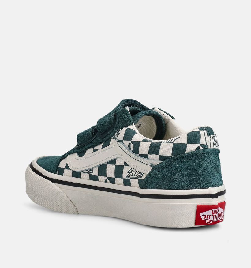 Vans Old Skool Checkerboard Baskets en Vert pour filles, gar&ccedil;ons (368988)