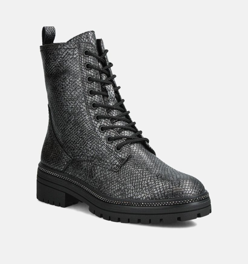 Marco Tozzi Zilveren Hoge Veterboots voor dames (362542)