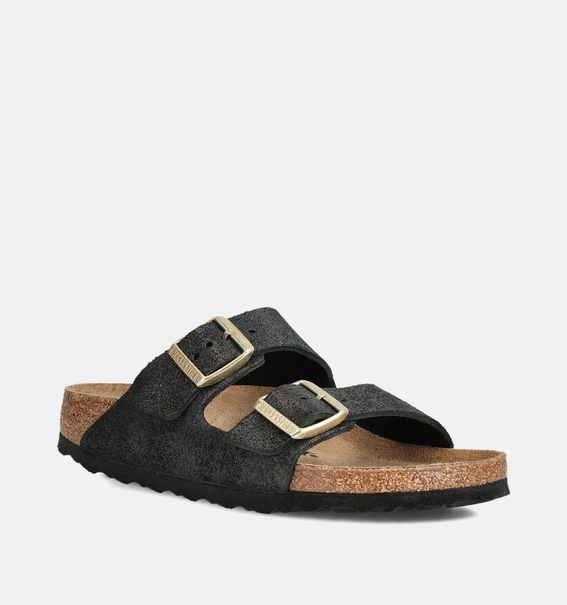 Birkenstock Arizona Suede Nu-pieds plates en Noir pour femmes (360254)