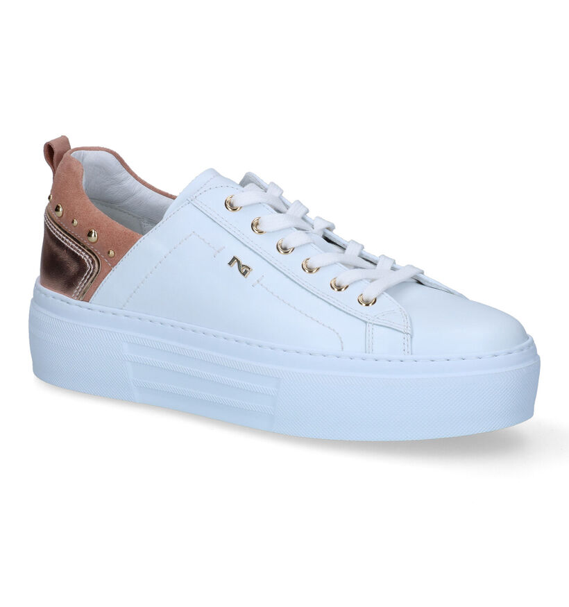 NeroGiardini Witte Veterschoenen in leer (307506)