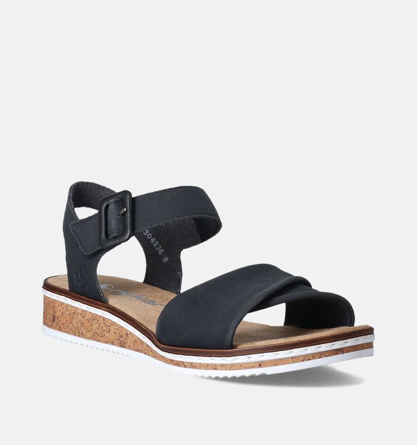 Rieker Sandales talon compensé en Noir pour femmes (354931)