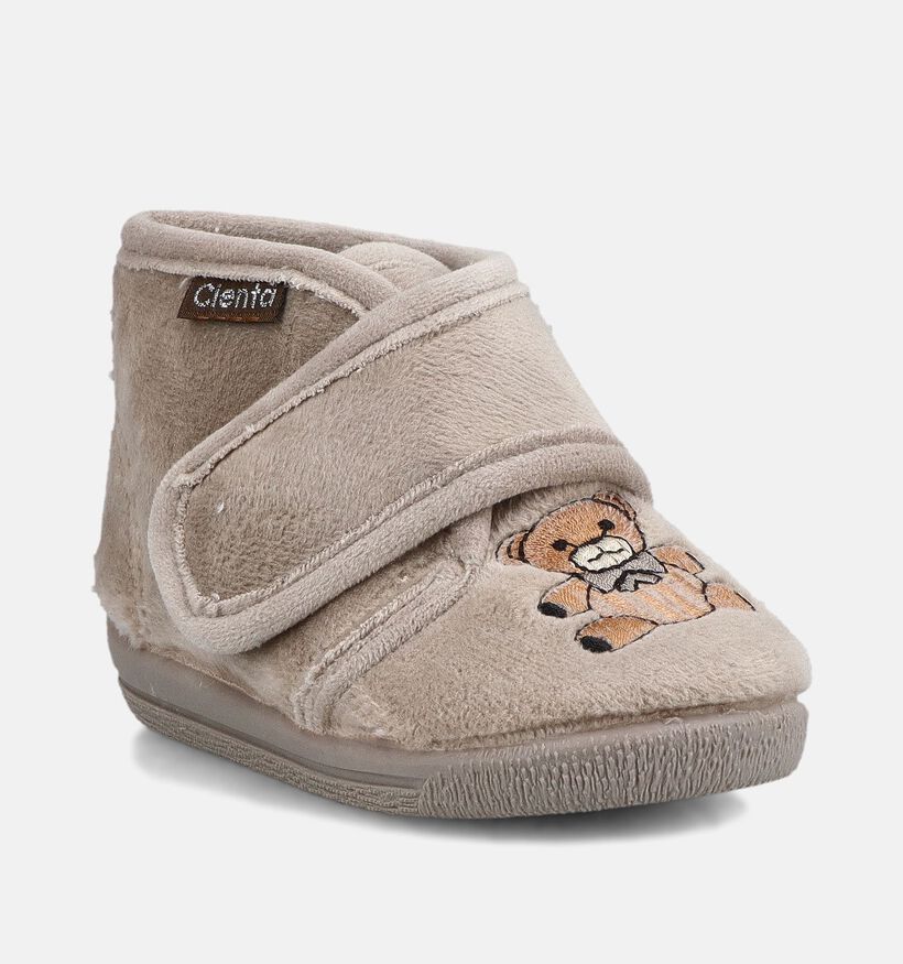 Cienta Taupe Gesloten Pantoffels met Velcro voor meisjes, jongens (381159) - geschikt voor steunzolen