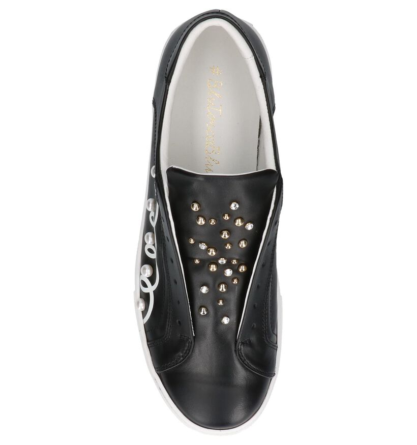 Slip-on Sneakers Zwart met Studs Tosca Blu in leer (209017)