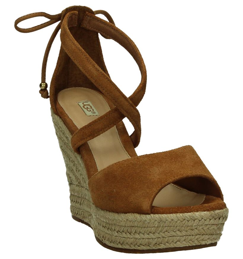 Ugg Sandalen met Sleehak Cognac, , pdp