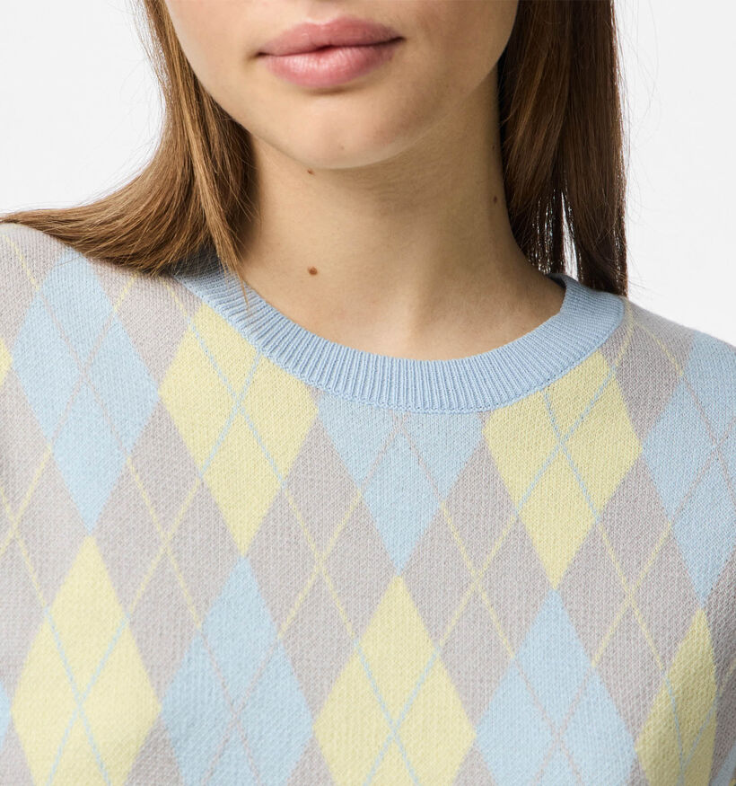Pieces Farley Knit Gele/Blauwe Ruiten T-shirt voor dames (368502)