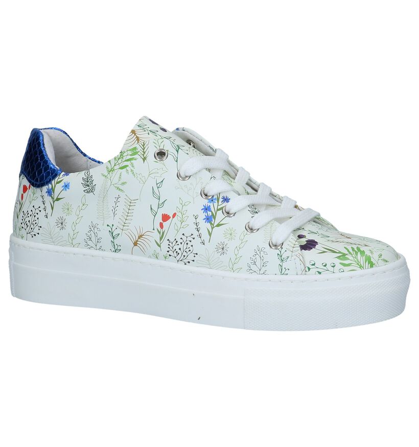 Lichtgroene Milo & Mila Sneakers met Bloemenprint in leer (241498)