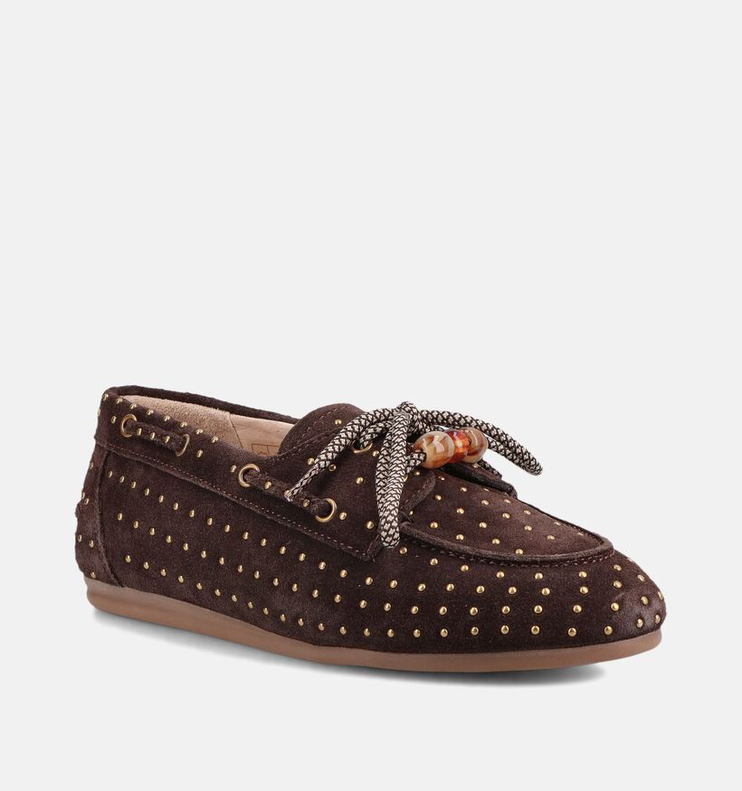 Poelman Chaussures bateau en Brun fonc&eacute; pour femmes (386172)