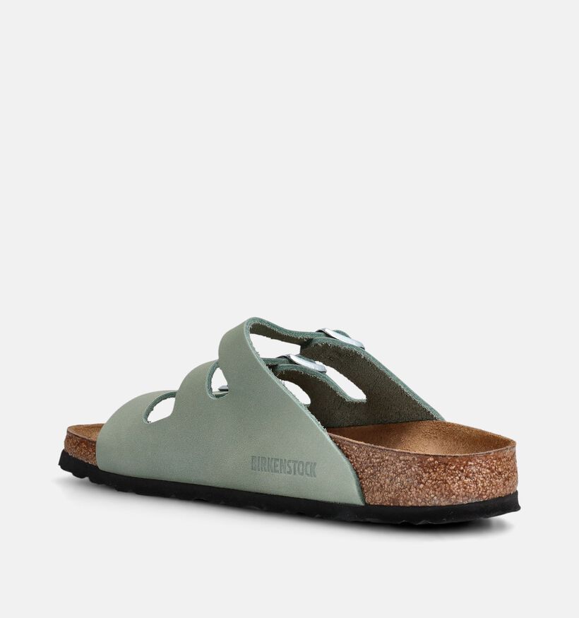 Birkenstock Florida Fresh Nubuk Leather Nu-pieds plates en Vert pour femmes (368217)