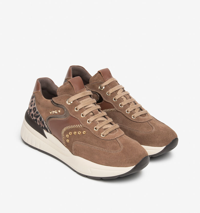 NeroGiardini Baskets en Beige fonc&eacute; pour femmes (379349) - pour semelles orthop&eacute;diques