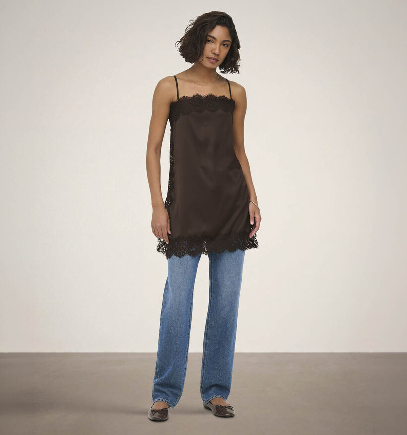 JDY Alana Lace Singlet D&eacute;bardeur en Marron Fonc&eacute; pour femmes (379380)