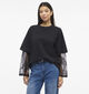 Vila Abia Lace Sleeve T-shirt en Noir pour femmes (369186)