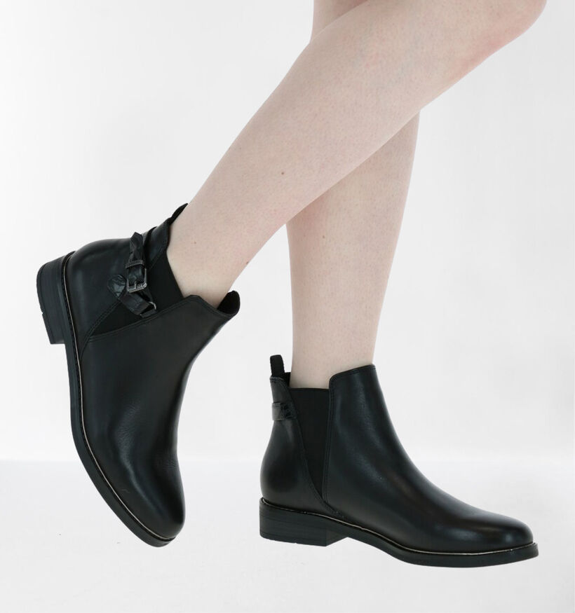 Marco Tozzi Bottines plates en Noir en cuir (280489)