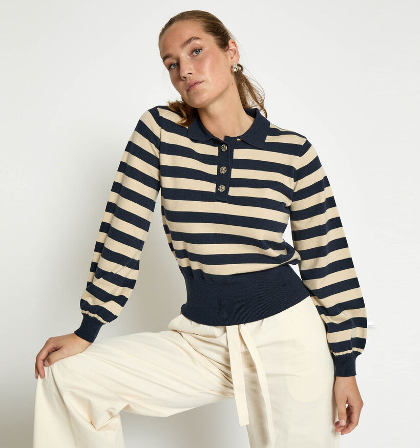 Minus Aliana Pull en Bleu/Beige pour femmes (361728)