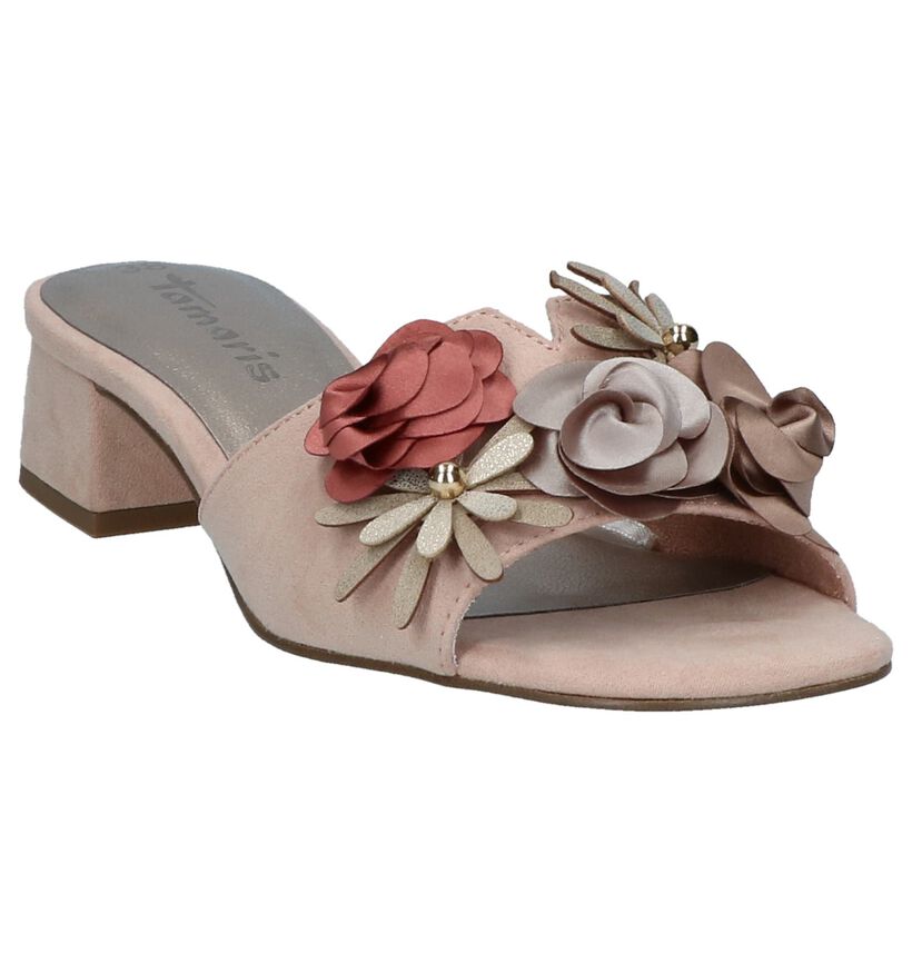 Tamaris Roze Slippers met Bloemen in stof (214363)