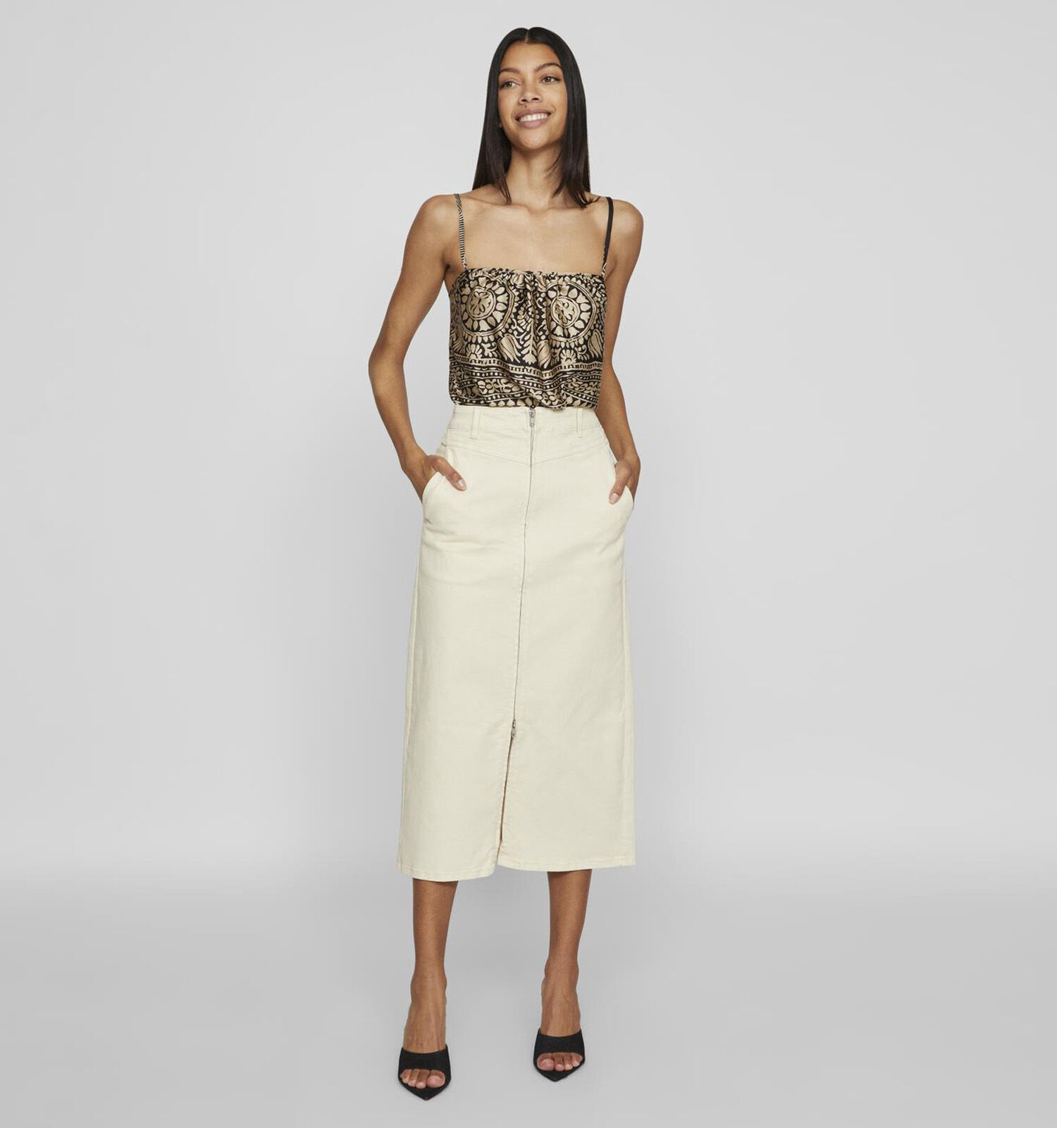 Vila Hedea Ecru Midi rok Dames Rokken Online op TORFS.BE