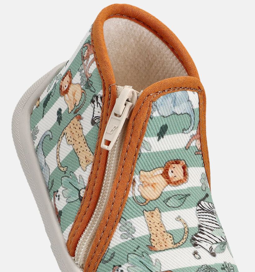 Milo & Mila Zoo Gestreepte Pantoffels Groen voor meisjes, jongens (374921) - geschikt voor steunzolen