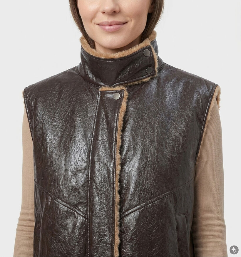 Ador&eacute; Gloria Bruine Mouwloze Jas Lederlook met Warme Voering voor dames (384089)