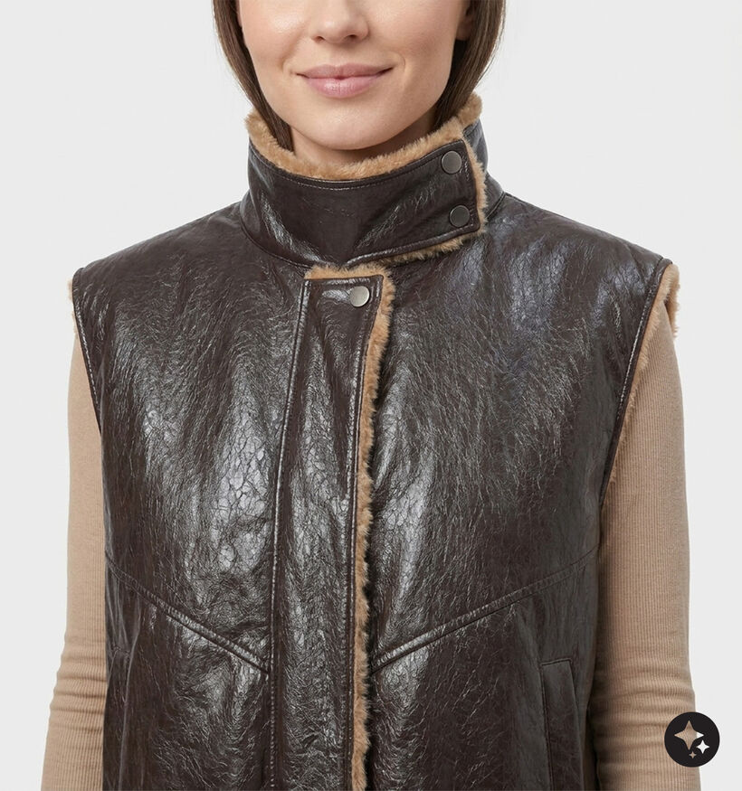 Ador&eacute; Gloria Bruine Mouwloze Jas Lederlook met Warme Voering voor dames (384089)