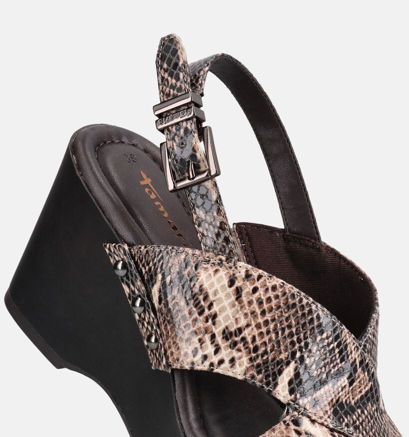 Tamaris Sandales compens&eacute;es en Noir/Brun fonc&eacute; pour femmes (371987)