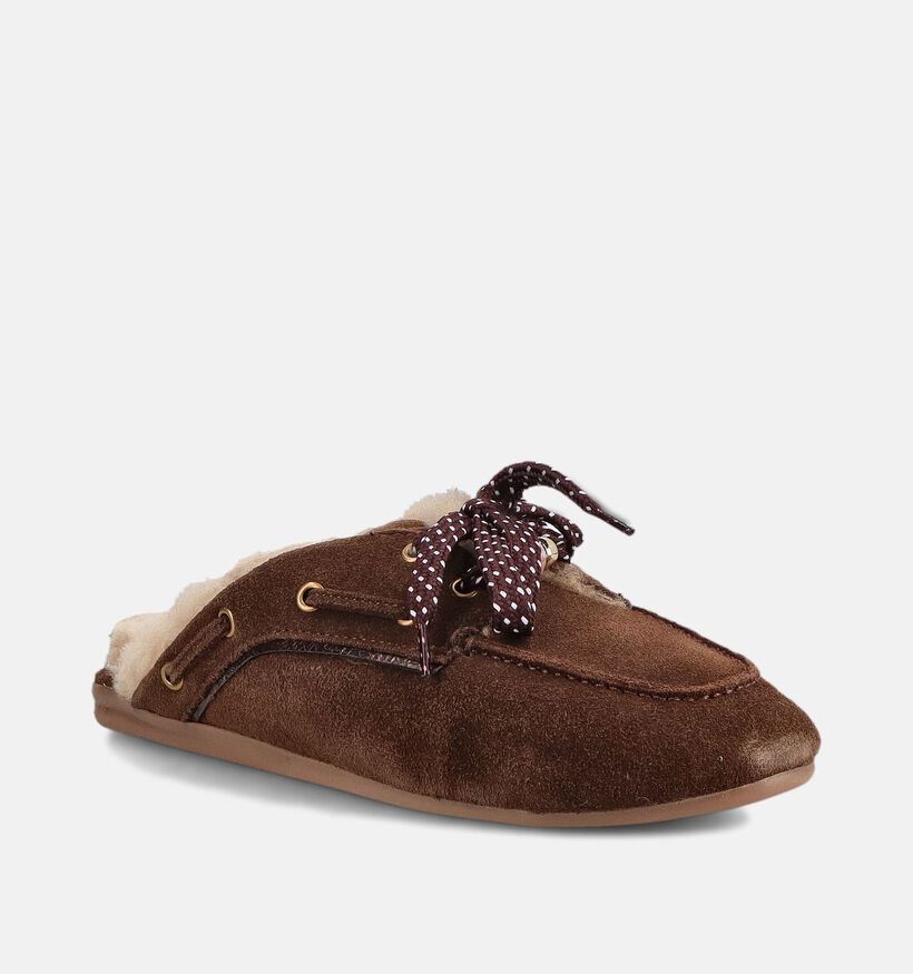 Poelman Chaussures bateau en Brun fonc&eacute; pour femmes (386170)
