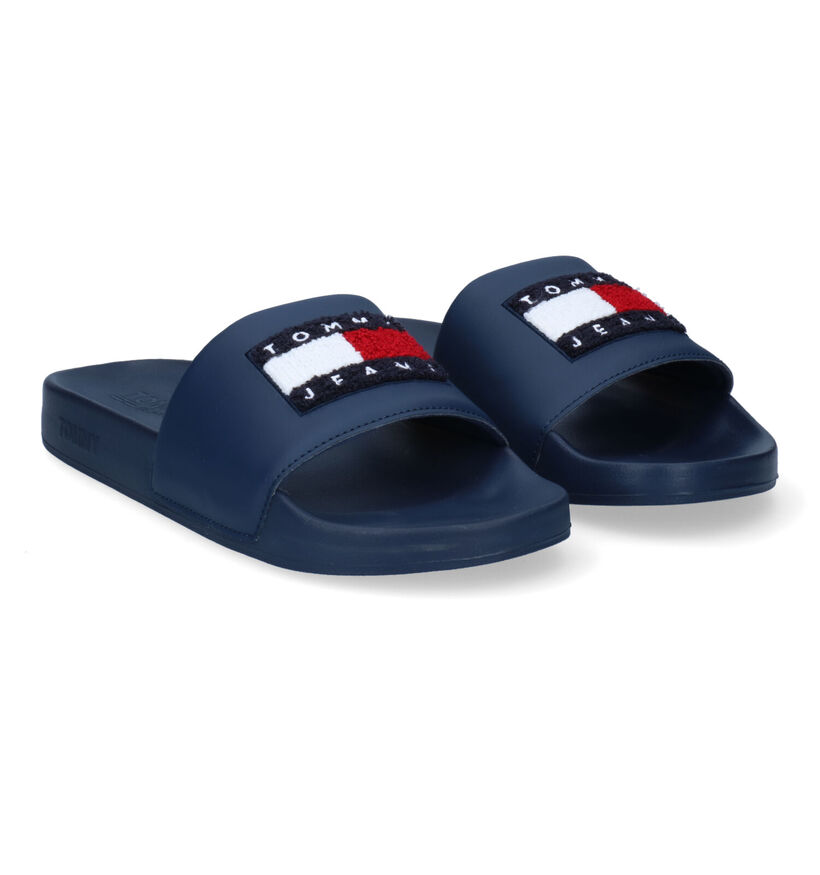 Tommy Hilfiger Towelling Flag Slide Nu-pieds en Bleu en synthétique (300634)