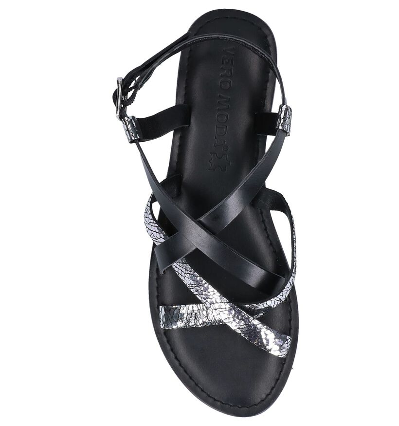 Zwarte/Zilveren Sandalen Vero Moda Mary in leer (241113)