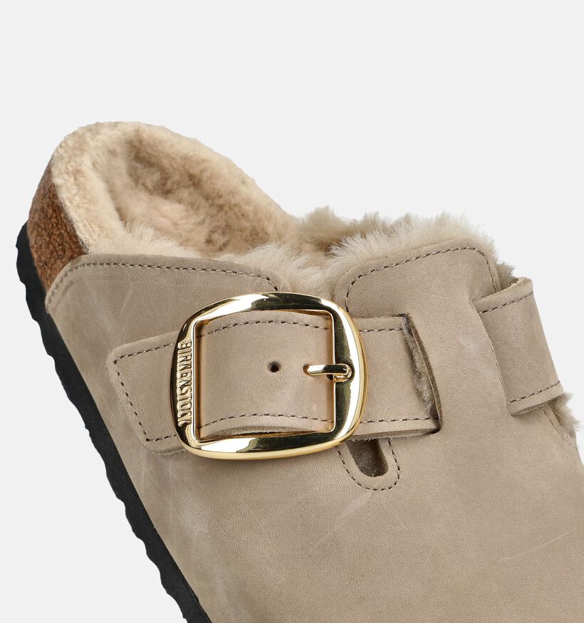 Birkenstock Boston Big Buckle Shearling Bruine Slippers voor dames (376065)