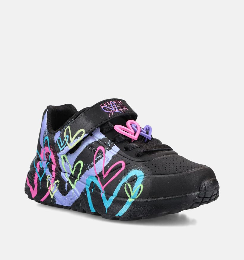 Skechers Uno Lite Heart Status Zwarte Sneakers voor meisjes (376837)