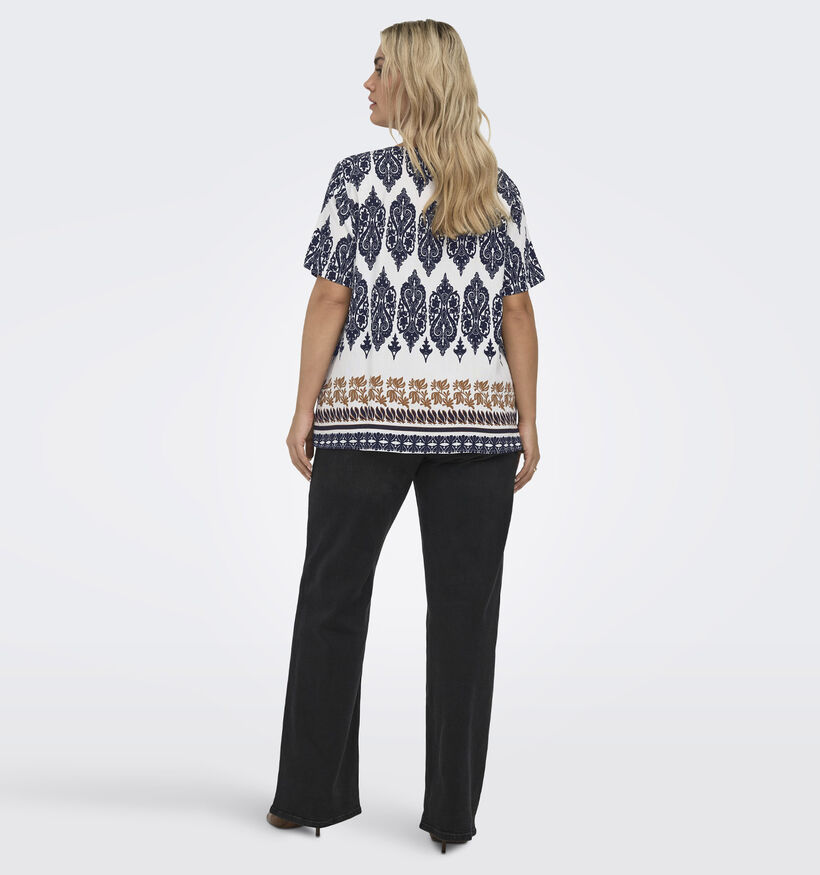 ONLY Carmakoma Havana Blouse en Blanc/Bleu fonc&eacute; pour femmes (374869)