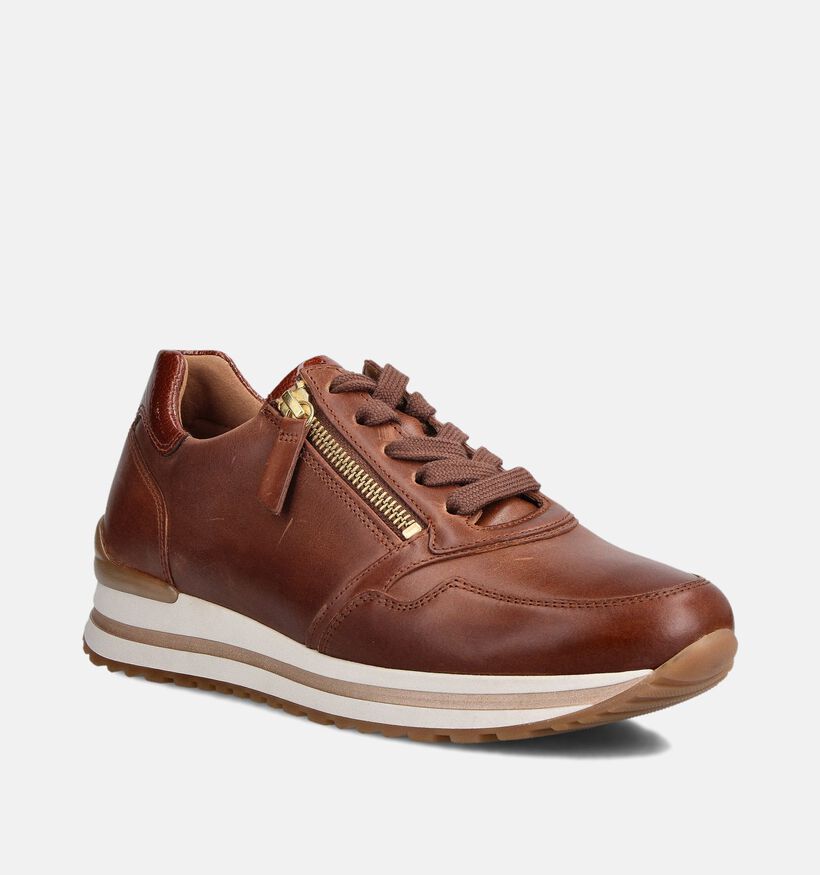 Gabor Cognac Sneakers met Veter en Rits voor dames (360316) - geschikt voor steunzolen