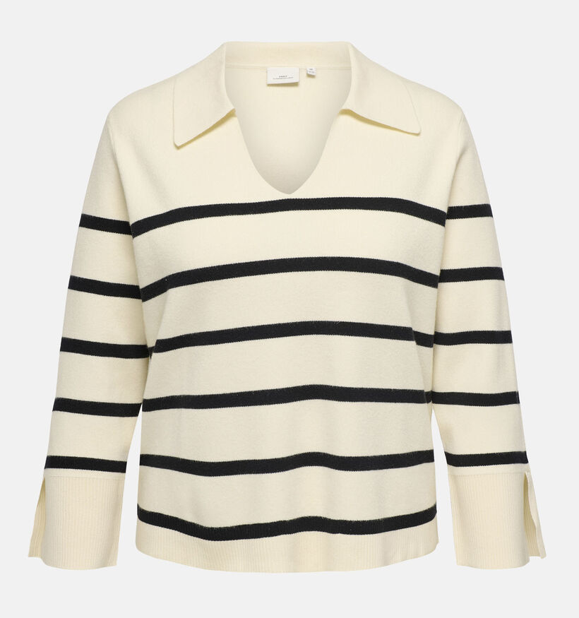ONLY Carmakoma Monica Beige Gestreepte trui voor dames (351441)