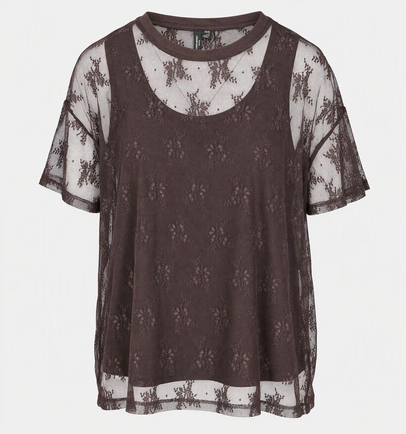 Vero Moda Curve Nikita Donkerbruine Mesh Blouse voor dames (382206)