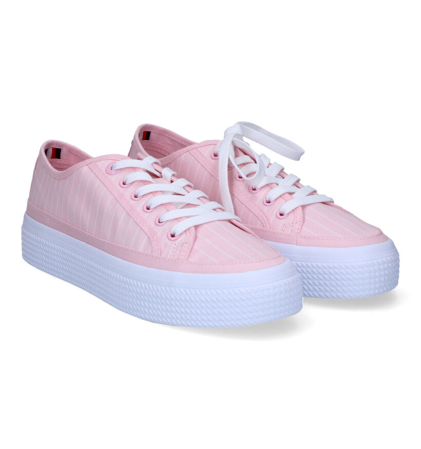Tommy Hilfiger Essentiel Stripe Roze Sneakers voor dames (303988) - geschikt voor steunzolen