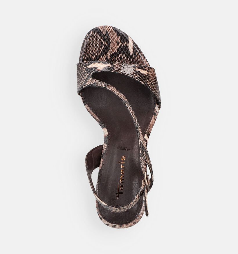 Tamaris Brown Snake Sandales &agrave; talons en Brun fonc&eacute; pour femmes (371797)