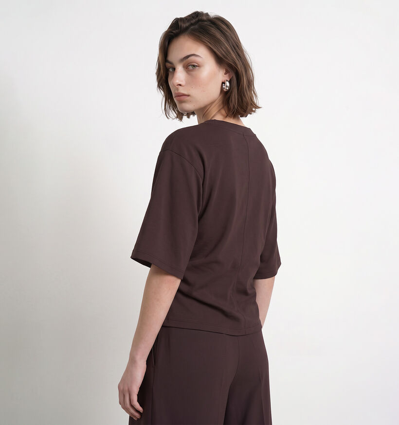 Hypedrop Riva Boxy Draped Donkerbruine T-shirt voor dames (386465)