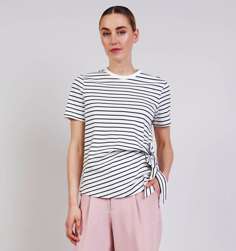 Vila Sinny Knot T-shirt en Blanc/Noir pour femmes (368051)