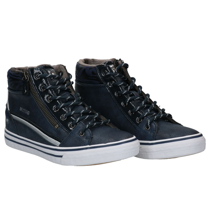 Mustang Blauwe Hoge Sneakers in kunstleer (294335)