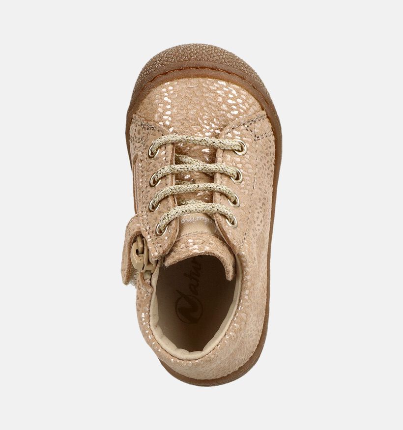 Naturino Cocoon Zip Suede Boots &agrave; lacets en Beige/Or pour filles (380147) - pour semelles orthop&eacute;diques