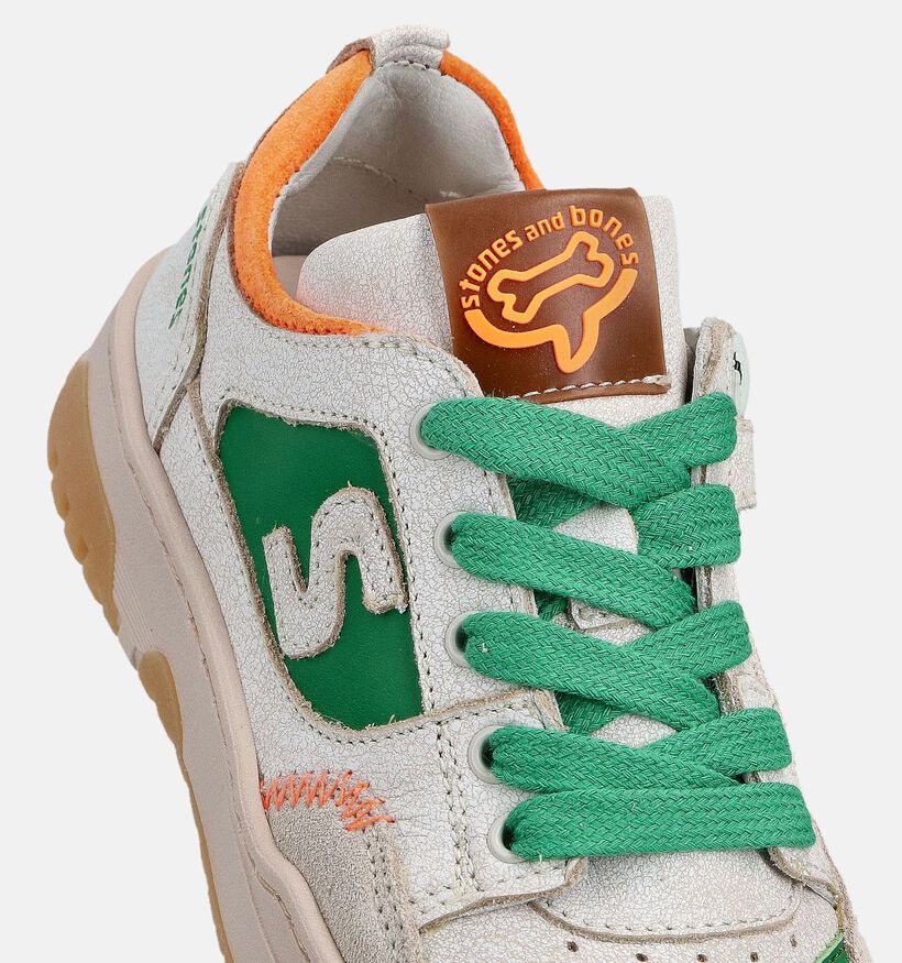 STONES and BONES Macan Ecru/Groene Sneakers voor jongens (369602) - geschikt voor steunzolen