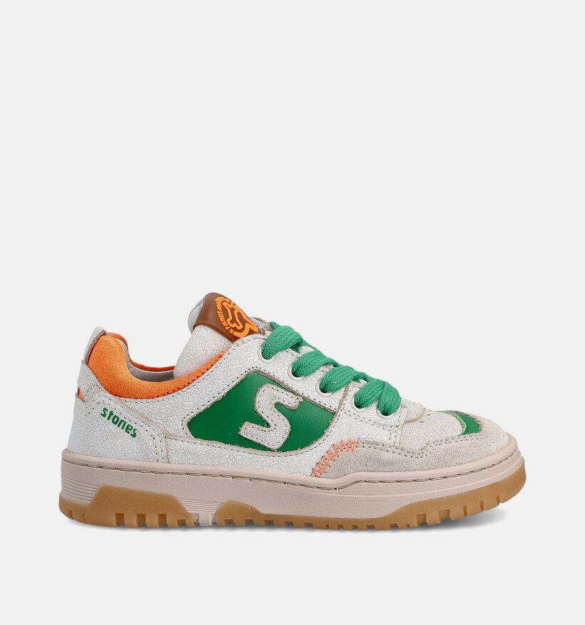 STONES and BONES Macan Ecru/Groene Sneakers voor jongens (369602) - geschikt voor steunzolen