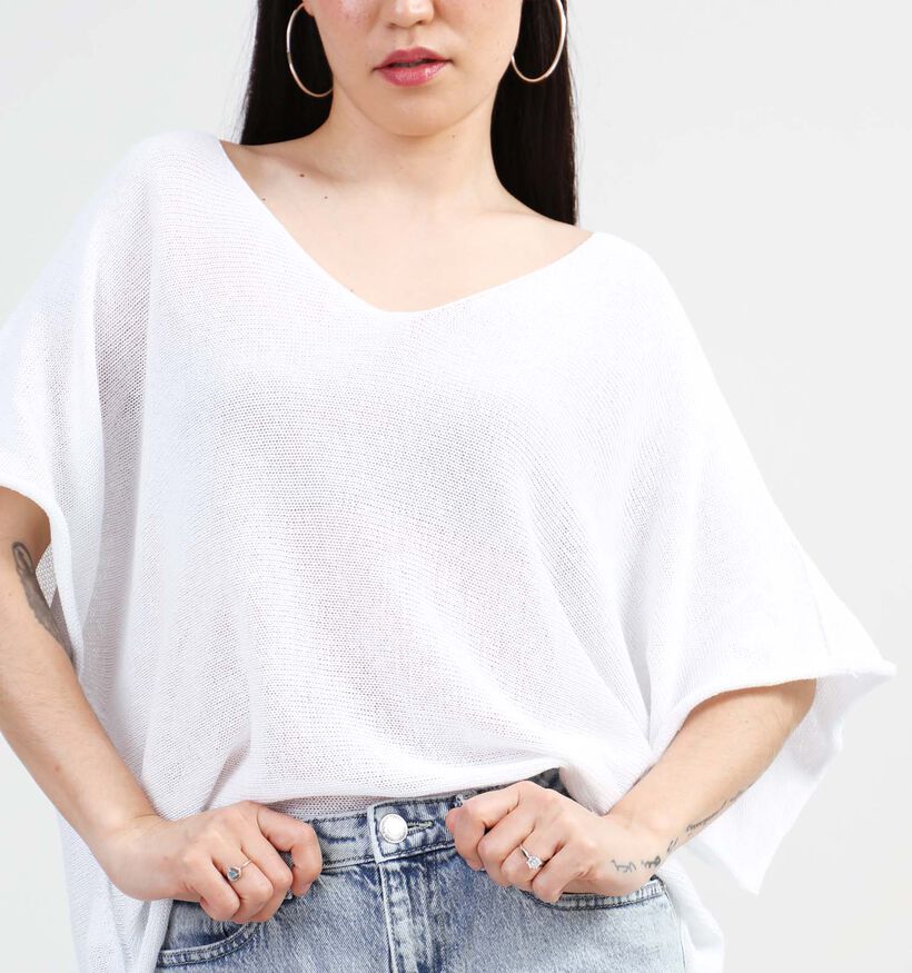 Dolce C. Pull avec col en V en Blanc pour femmes (349574)