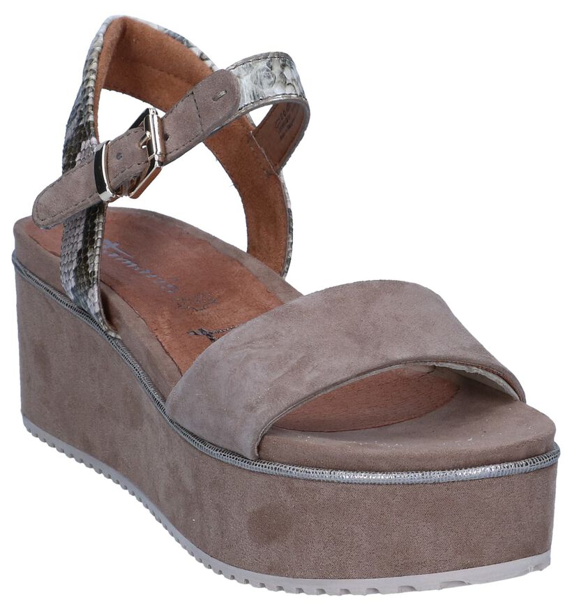 Tamaris Sandales compensées en Taupe en textile (244162)